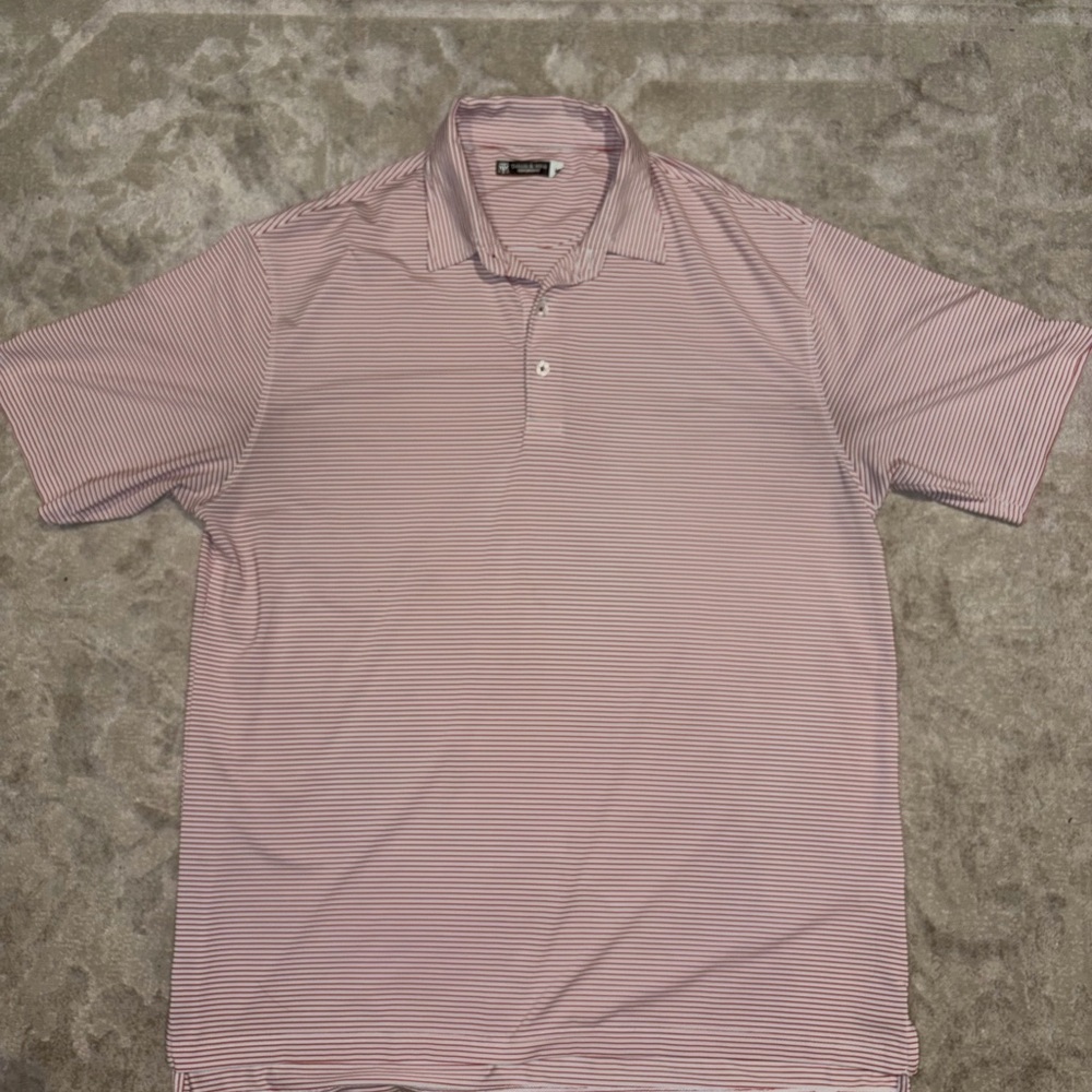 Taylor & Mick Men's Red and White Striped Polo Shirt Large